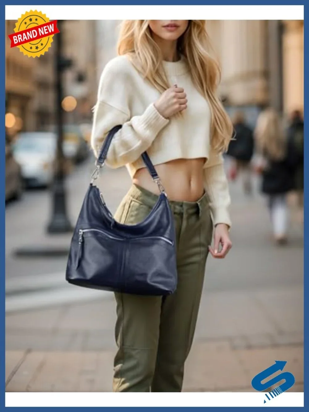 Genuine Leather Hobo Bag with Detachable Strap and Coin Purse